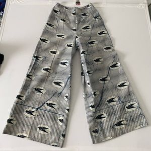 Vintage Addenda Pressed Flare High Rise Bird Fabric Pants size 4/6